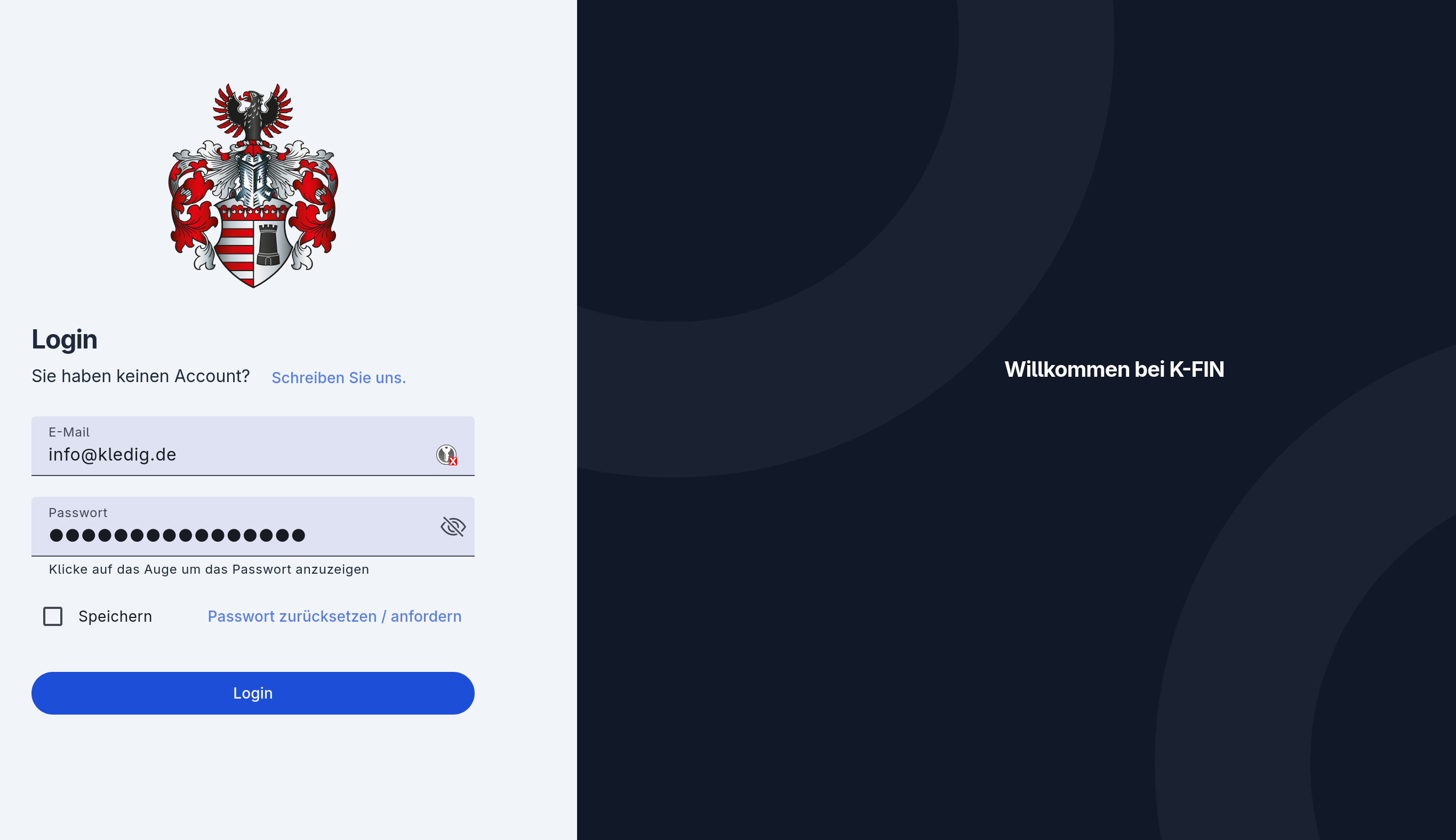 Screenshot der K-FIN-Software mit einem Login-Formular